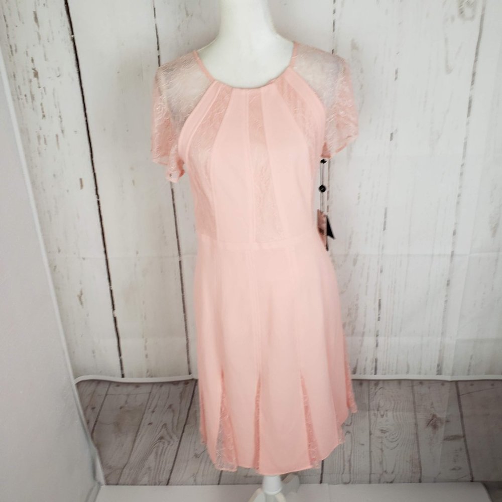 New Adrianna Papell Fit Flare Party Dress Peach - Picture 2 of 8